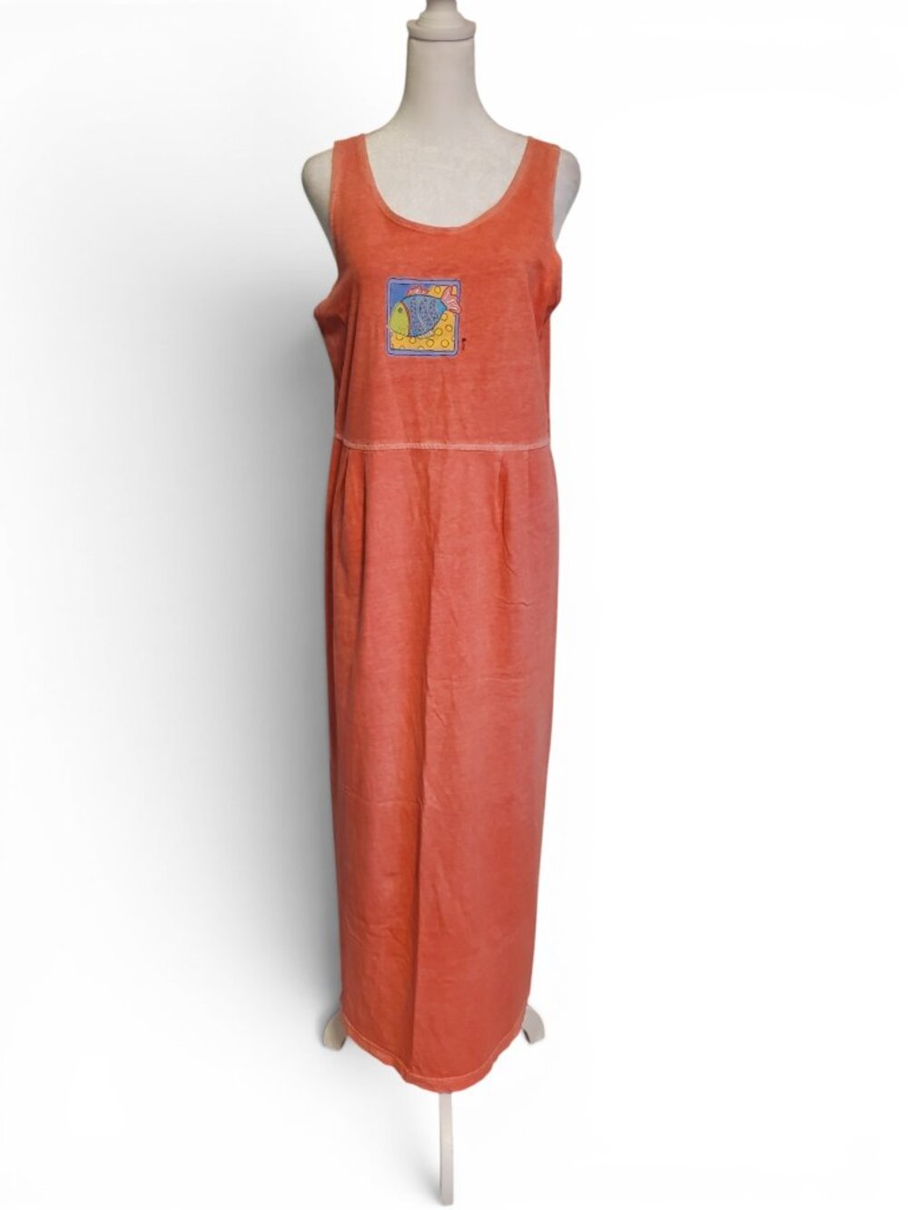 Vintage 90s Coral Reef Colorful Sleeveless Maxi Tank Dress Women's Size Large